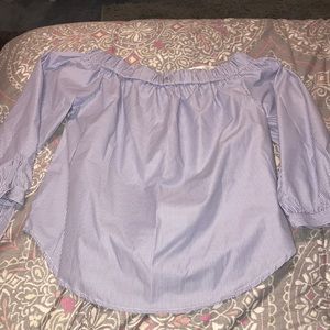 Blue and white striped off the shoulder